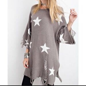 Easel Gray Star Patterned Sweatshirt